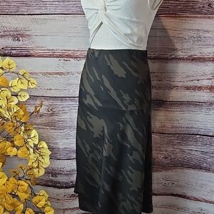 NEW SANCTUARY ARMY GREEN CAMO A-LINE MIDI SLIP-SKIRT